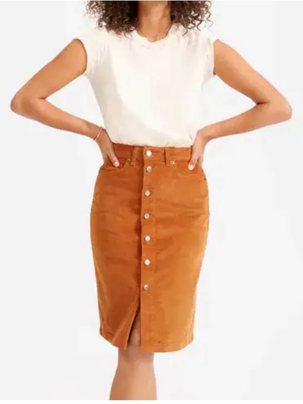 Everlane Button-Front Corduroy Pencil Skirt Acorn Size 27 NWT